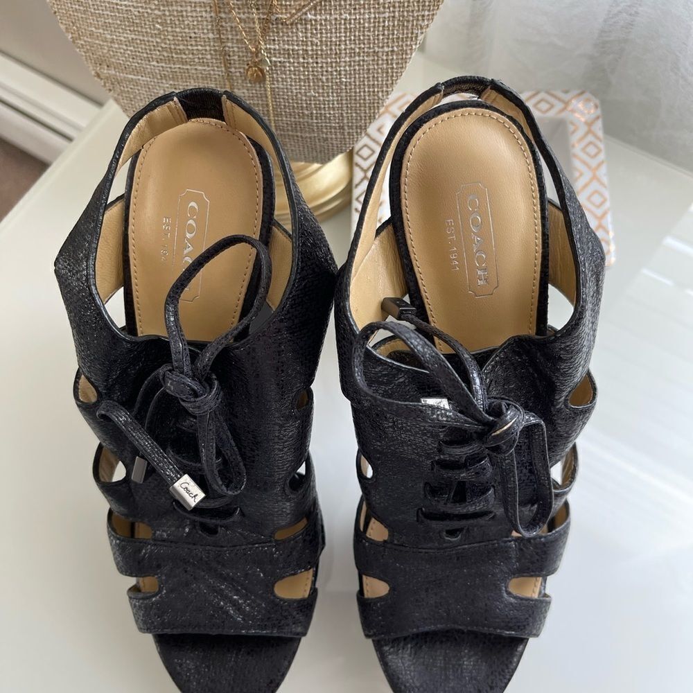 Coach Black Leather Heel Sandals